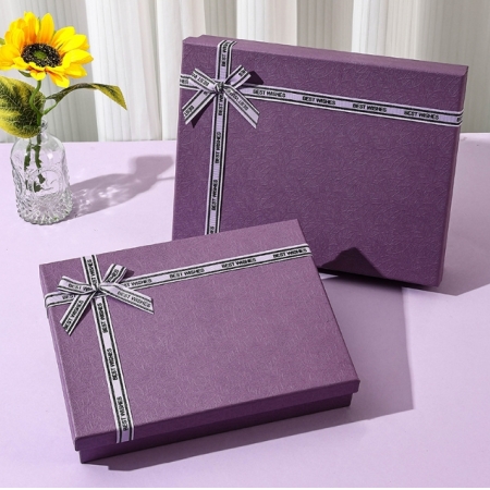 Lid And Base Rigid Packaging Box Luxury Cardboard Bouquet Gift Purple Carton 